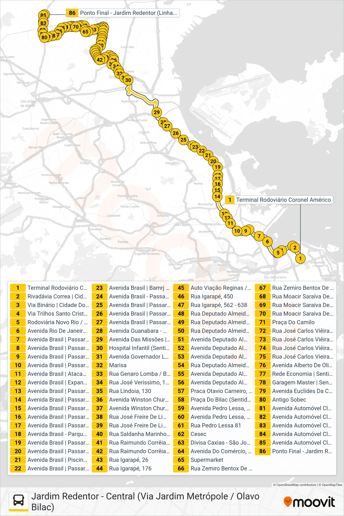 Rota e paradas da linha de ônibus 418C (Jardim Redentor (Parador)) no mapa