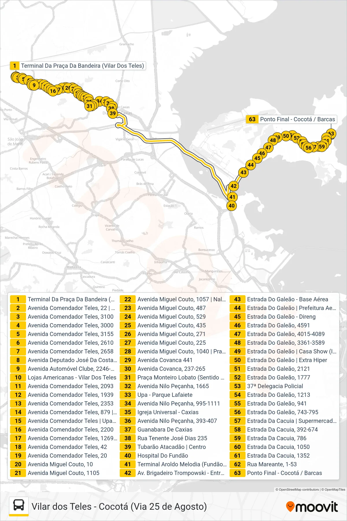 Rota e paradas da linha de ônibus 739L (Cocotá (Expresso)) no mapa