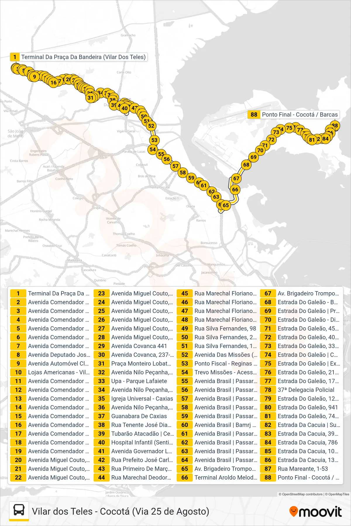 Rota e paradas da linha de ônibus 739L (Cocotá (Via Av. Brasil)) no mapa
