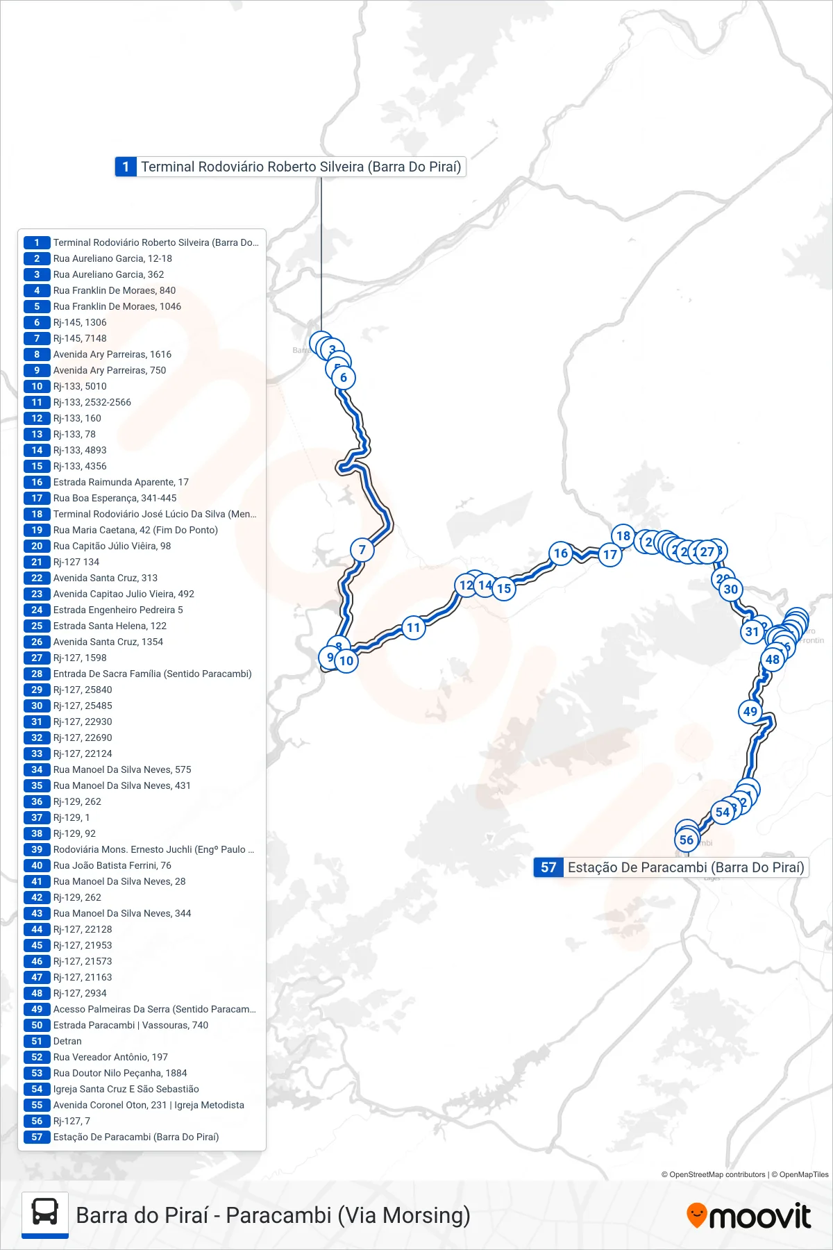 MP10 bus Line (Paracambi (Via Morsing)) route and stops on a map