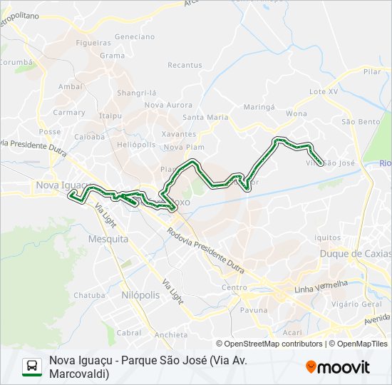 Mapa da linha 450I de ônibus