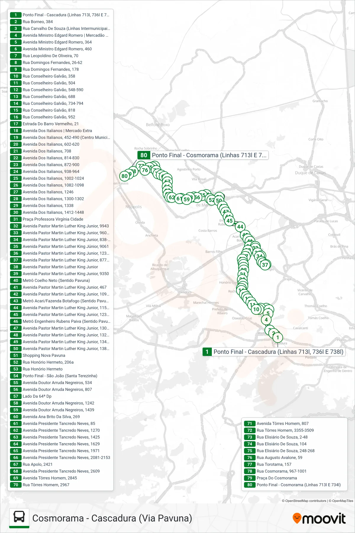 Rota e paradas da linha de ônibus 713L (Cosmorama) no mapa