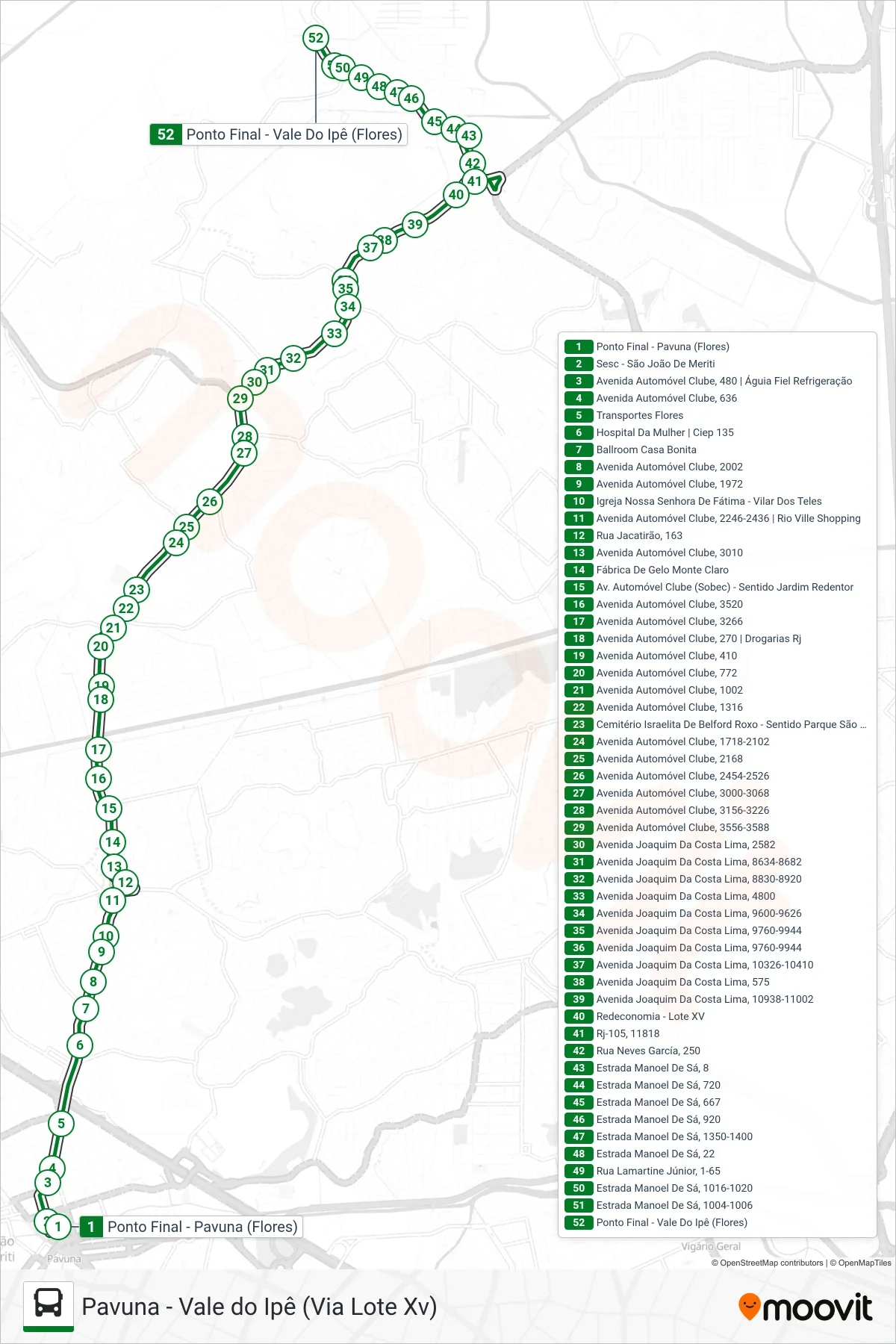 Rota e paradas da linha de ônibus 724I (Vale Do Ipê) no mapa