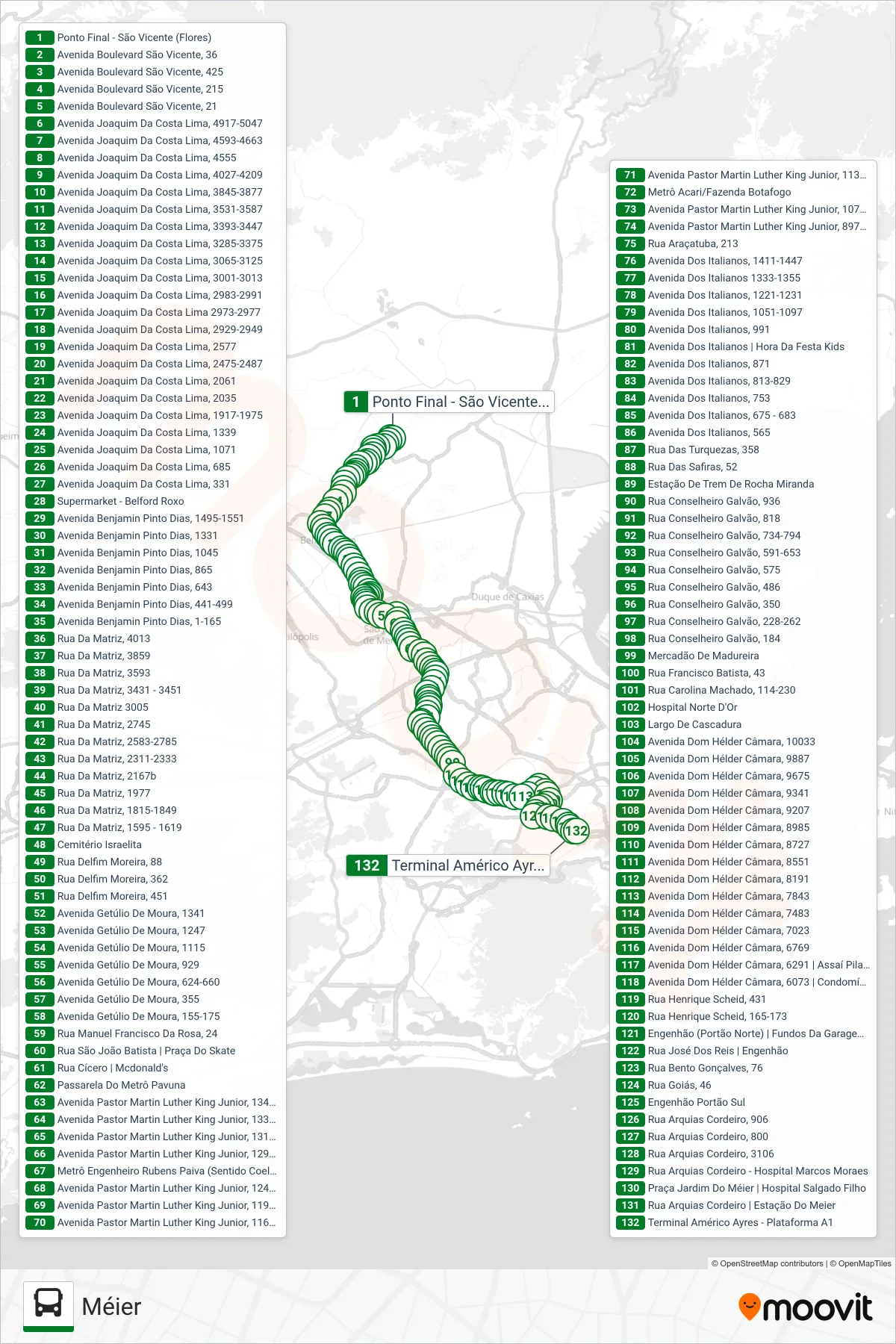 Rota e paradas da linha de ônibus 729L (Méier) no mapa