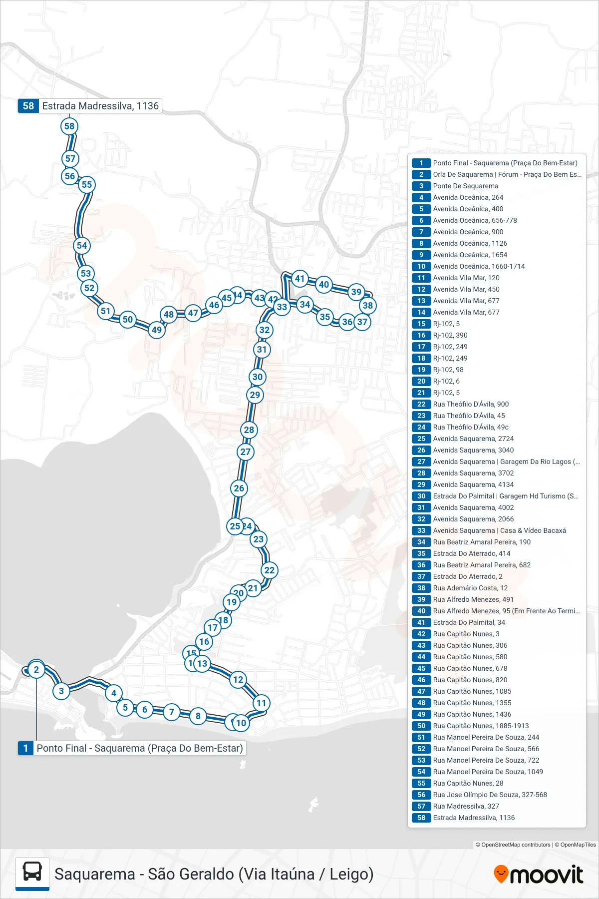 Rota e paradas da linha de ônibus 15 (São Geraldo (Via Itaúna / Leigo)) no mapa