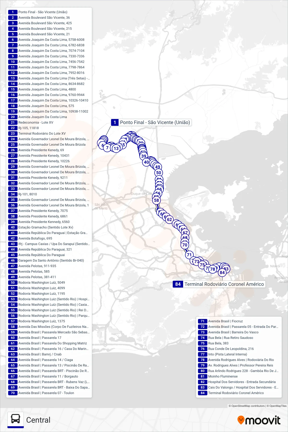 3559B (EXECUTIVO) bus Line (Central) route and stops on a map