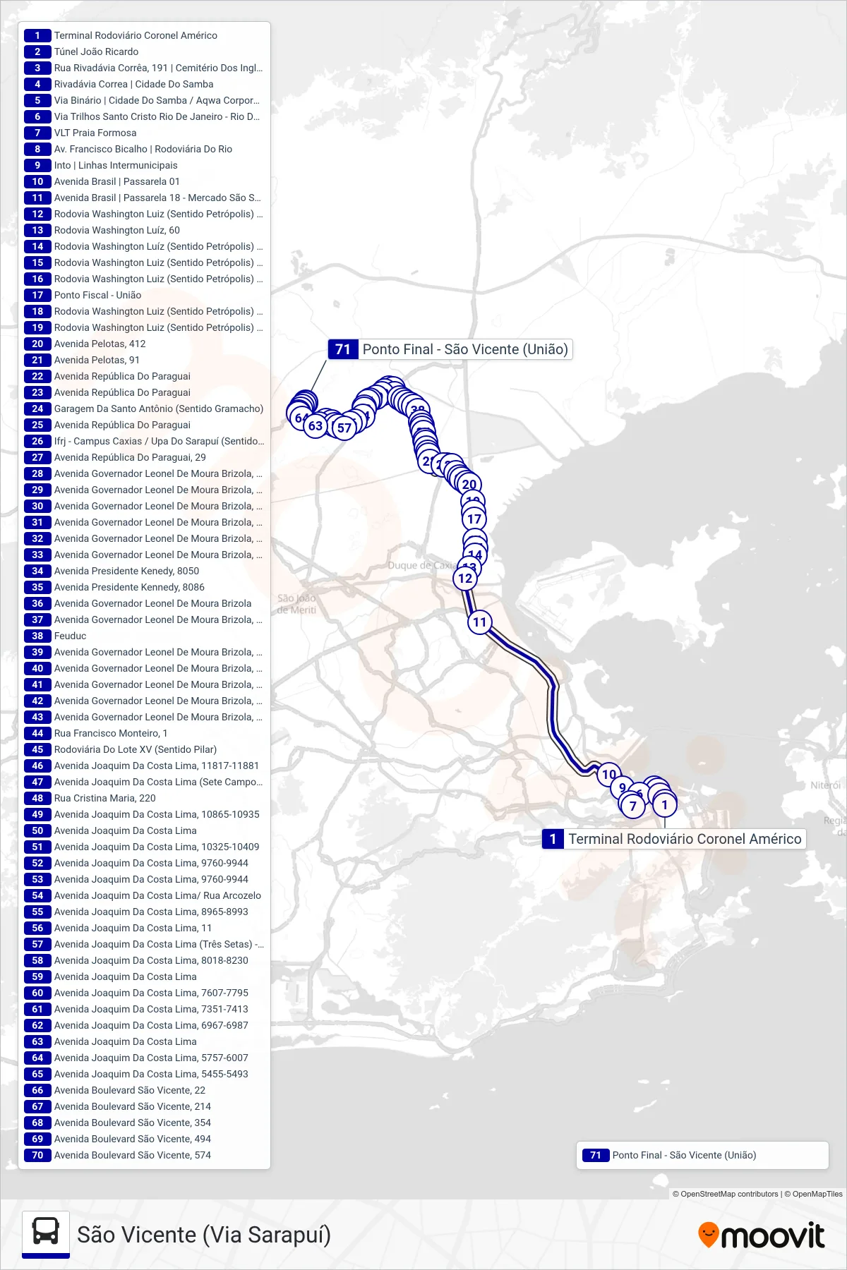 3559B (EXECUTIVO) bus Line (São Vicente (Via Sarapuí)) route and stops on a map