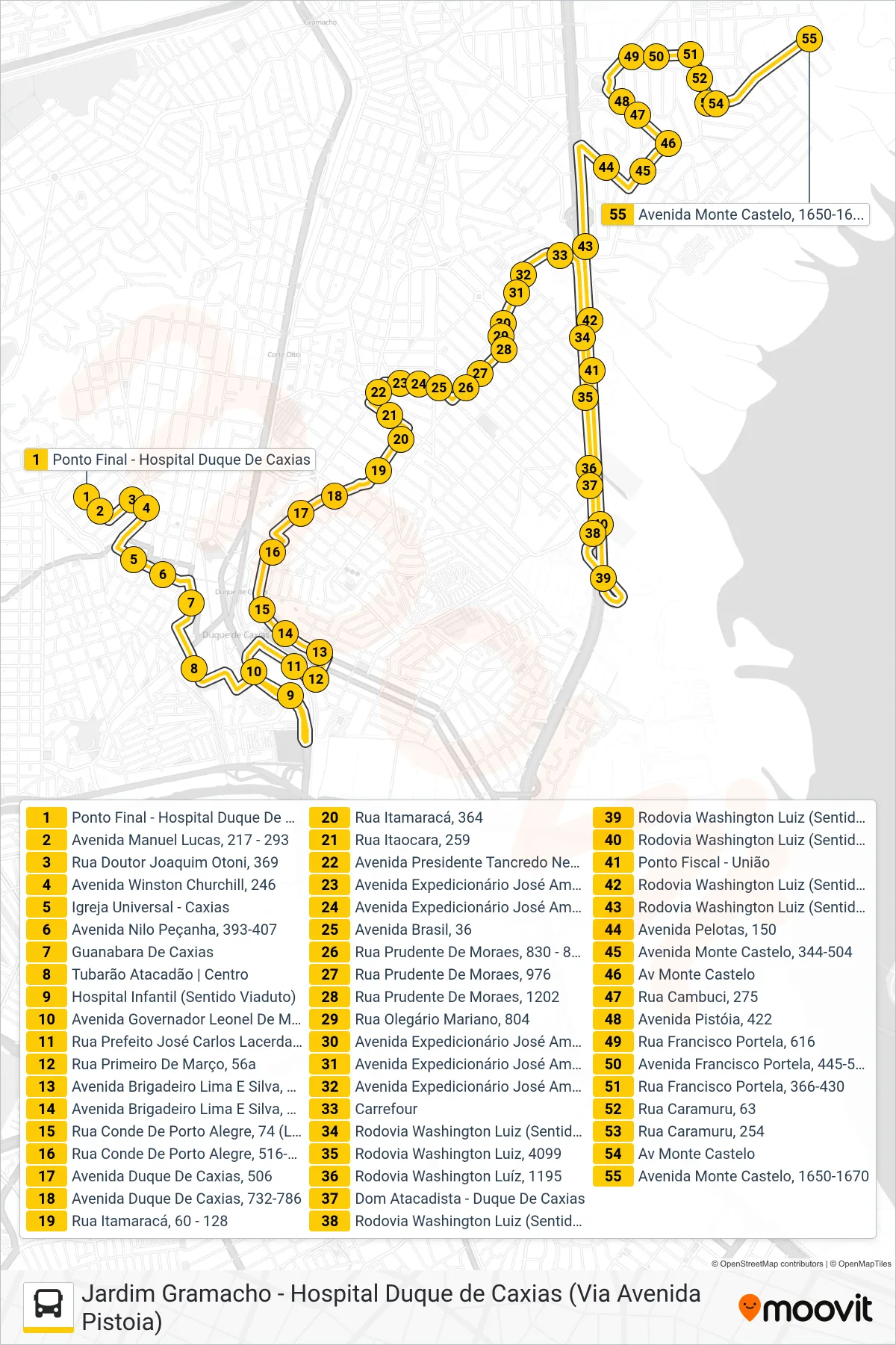 016 bus Line (Jardim Gramacho) route and stops on a map