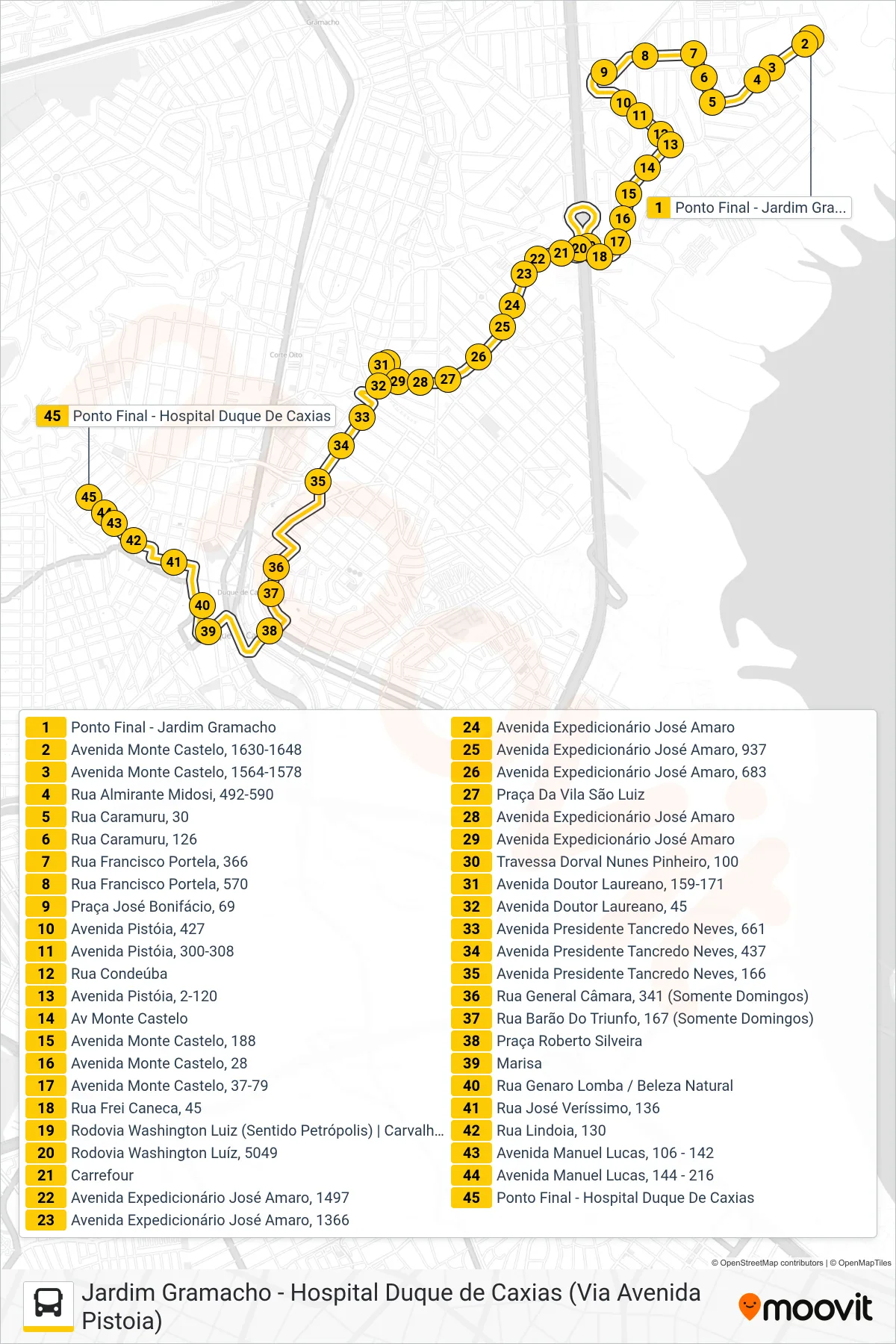 016 bus Line (Hospital Duque De Caxias (Via 25 De Agosto)) route and stops on a map