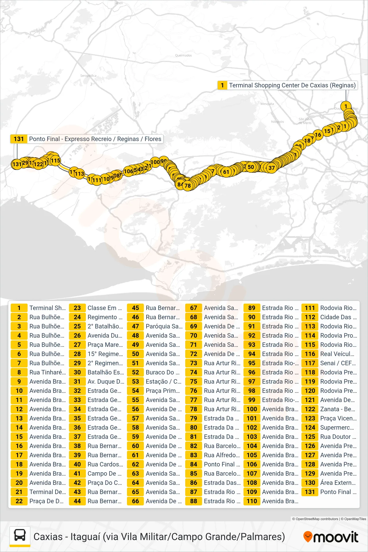 Rota e paradas da linha de ônibus 119T (Itaguaí) no mapa