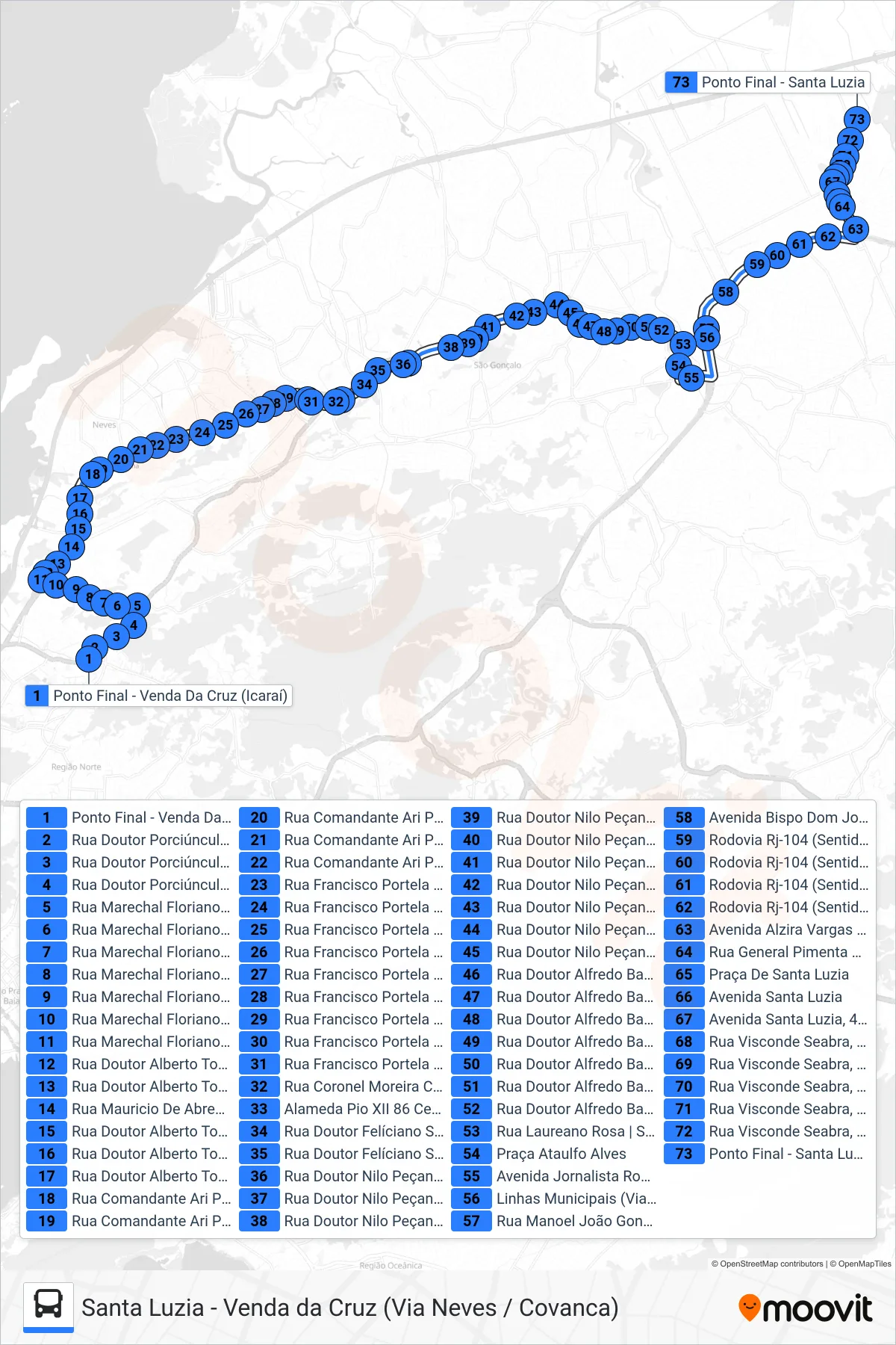 Rota e paradas da linha de ônibus 13A (Santa Luzia) no mapa