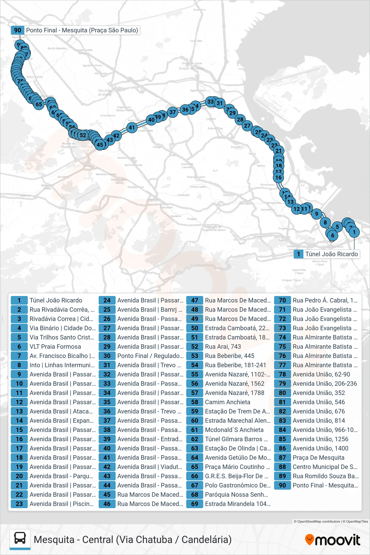 478B bus Line (Mesquita (Parador)) route and stops on a map