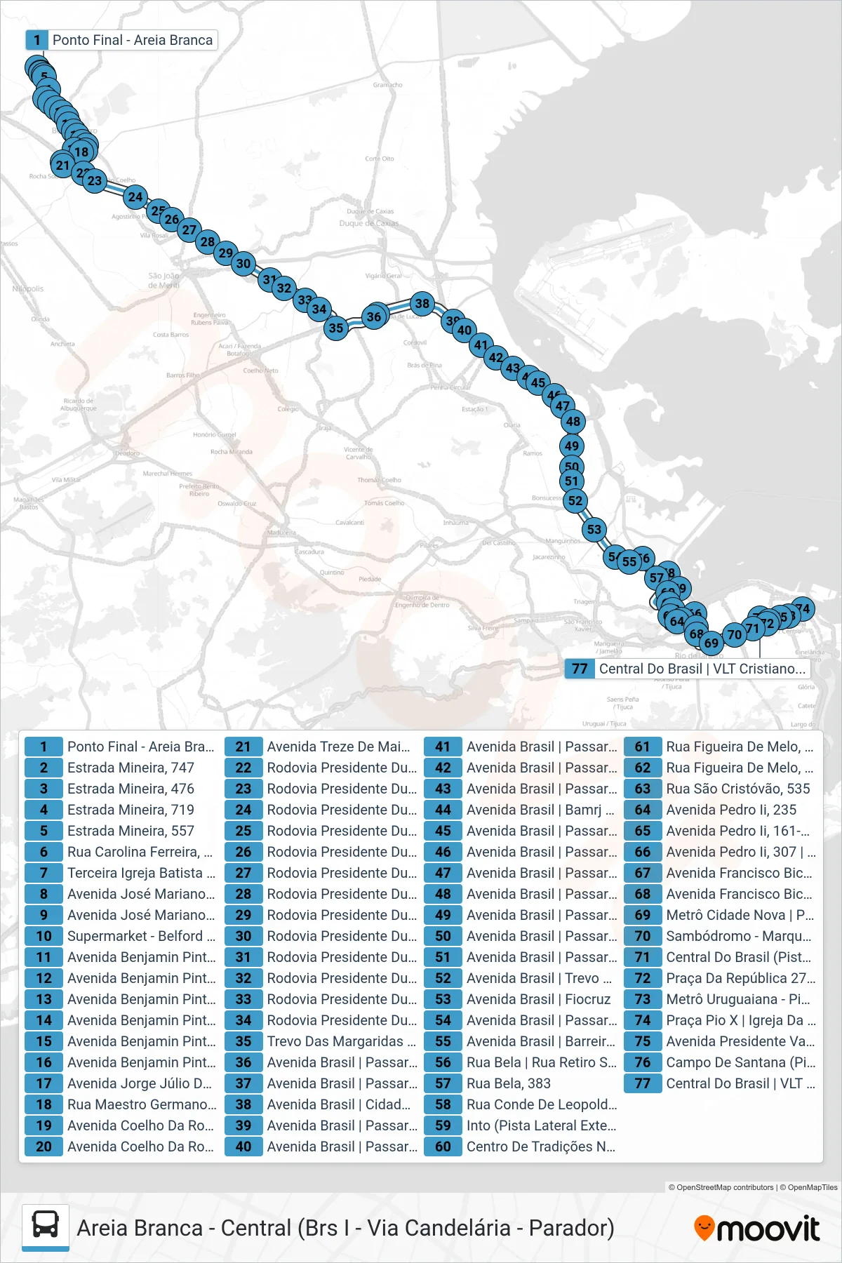 Rota e paradas da linha de ônibus 519B (Central (Parador)) no mapa