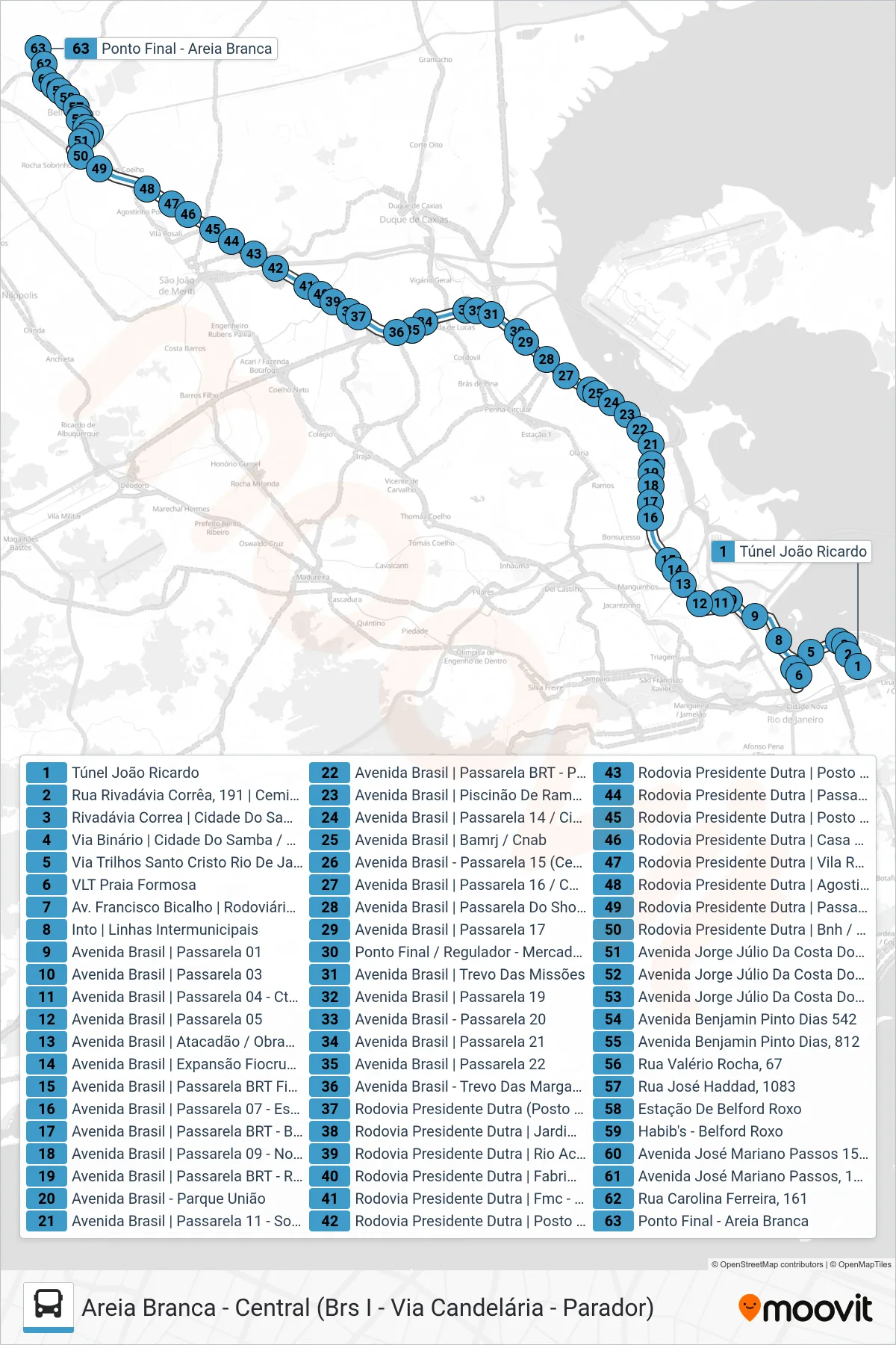 519B bus Line (Areia Branca (Parador)) route and stops on a map