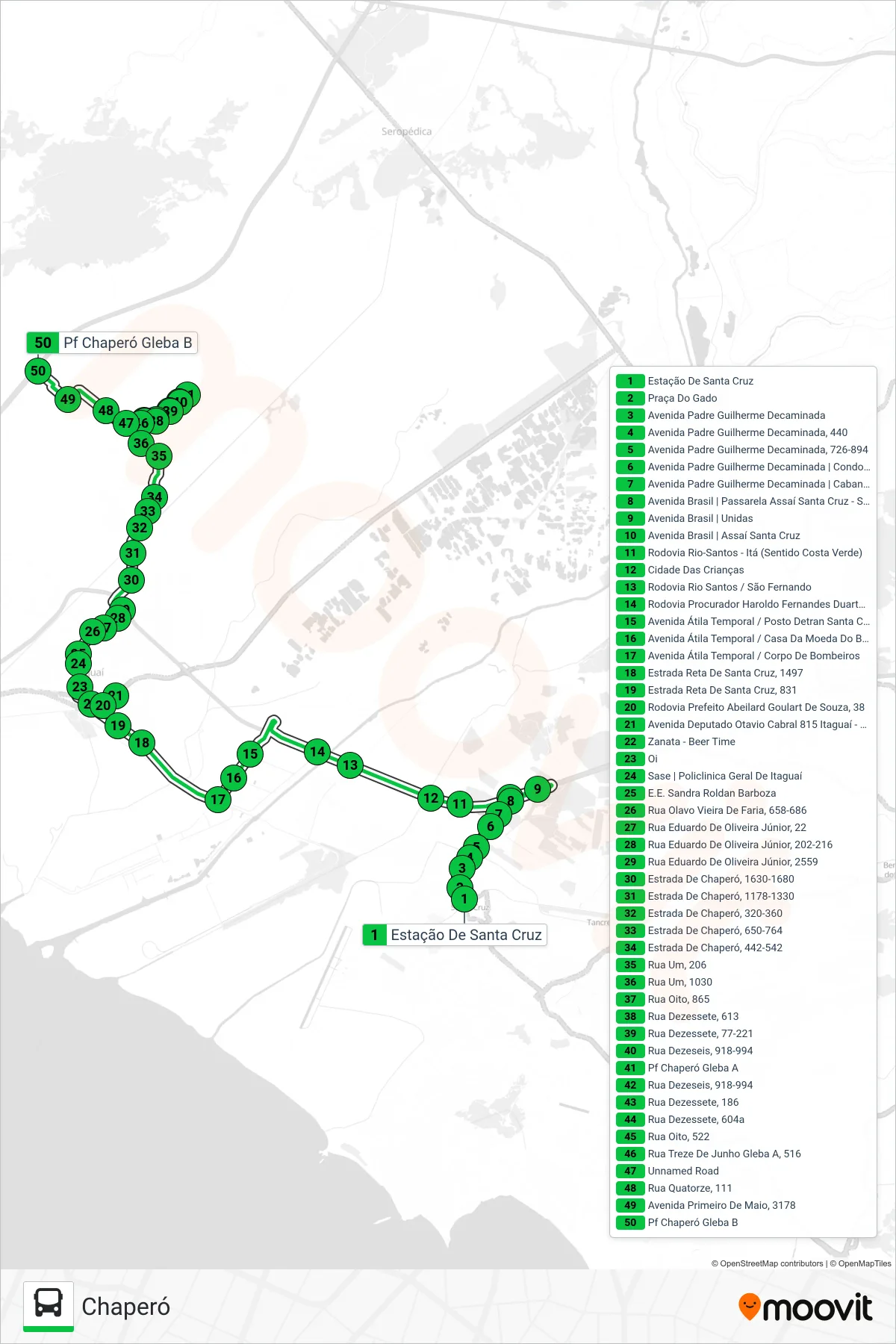 Rota e paradas da linha de ônibus 430P (Chaperó) no mapa