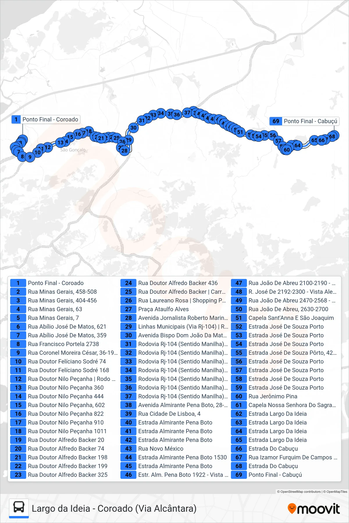 Rota e paradas da linha de ônibus 06 (Largo da Ideia) no mapa