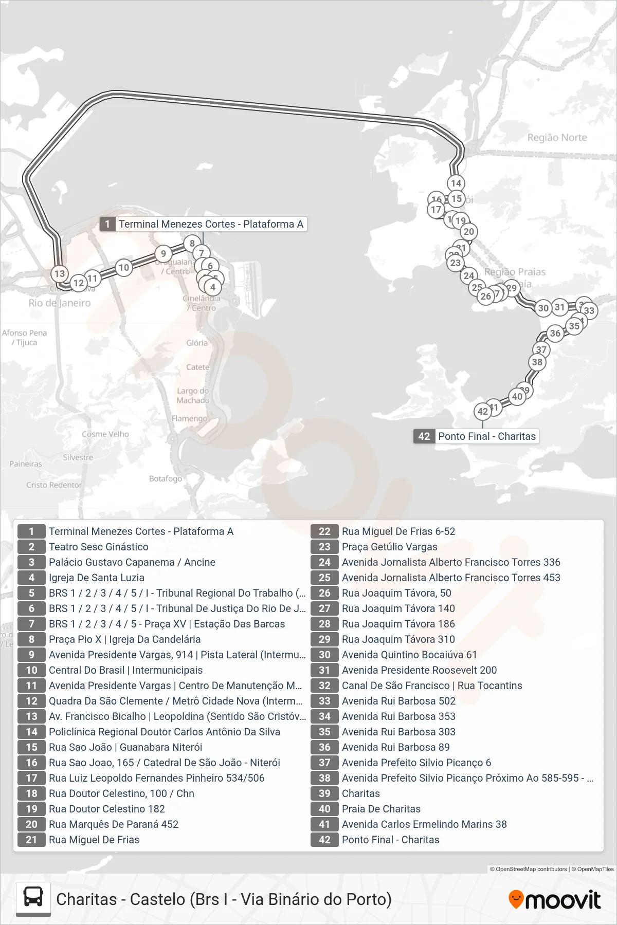 2905D (EXECUTIVO) bus Line (Charitas) route and stops on a map