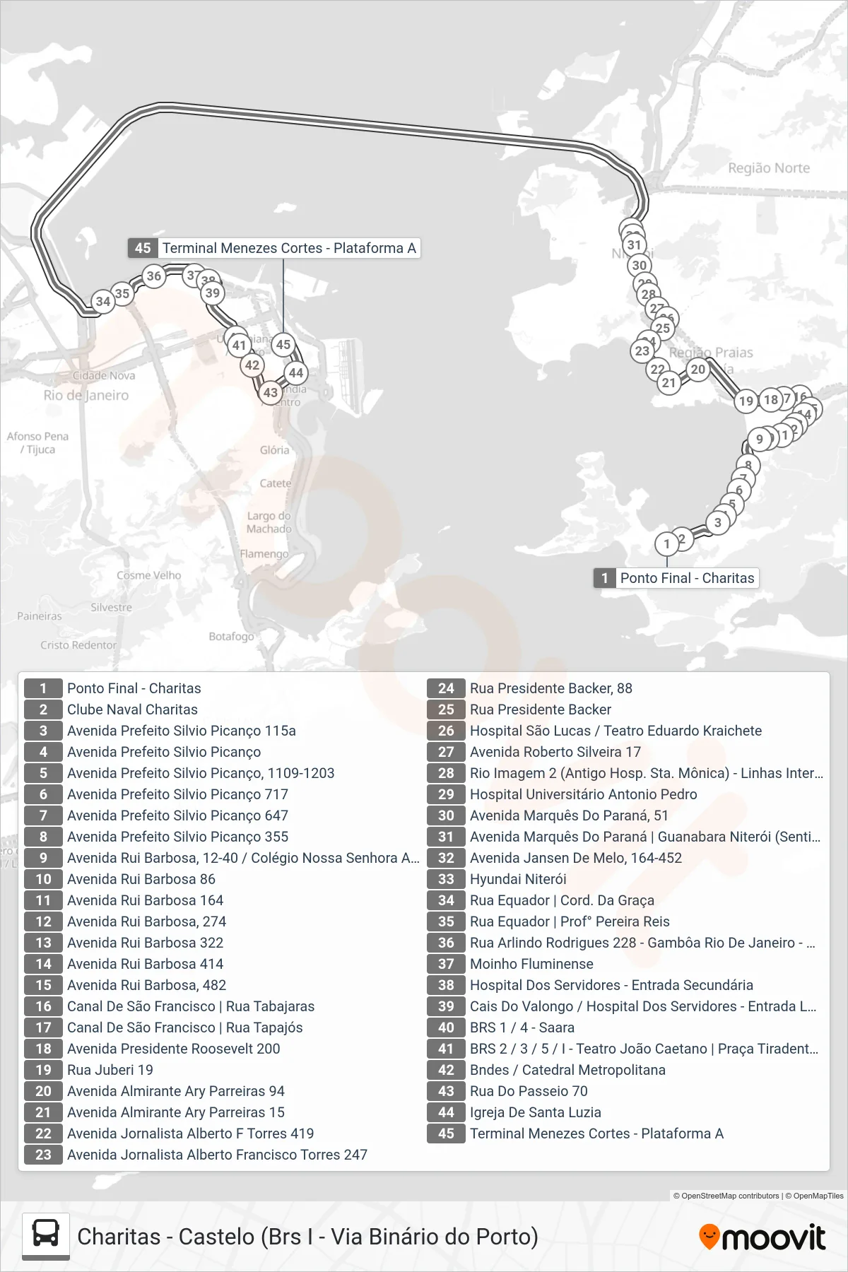 Rota e paradas da linha de ônibus 2905D (EXECUTIVO) (Castelo) no mapa