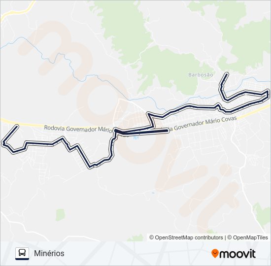 Mapa da linha DUQUES - MINÉRIOS de ônibus