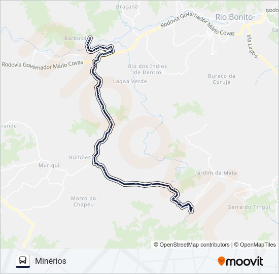 Mapa da linha MINÉRIOS - TOMASCAR de ônibus