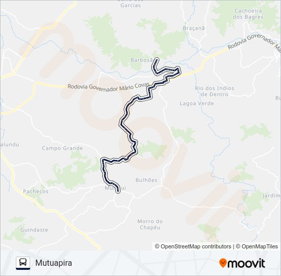 Mapa da linha MINÉRIOS - MUTUAPIRA de ônibus