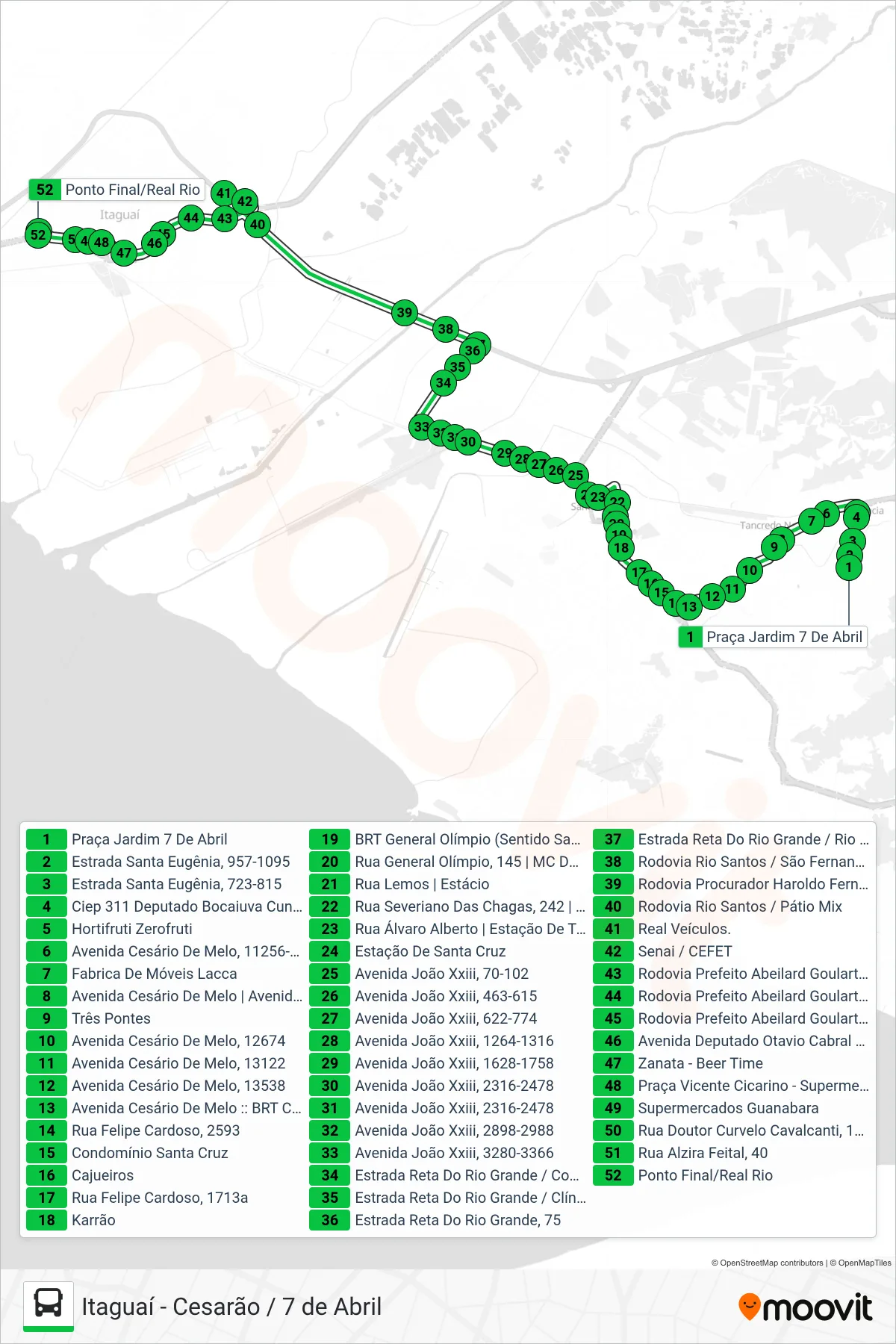 Rota e paradas da linha de ônibus 426P (Itaguaí (Via João Xxiii)) no mapa