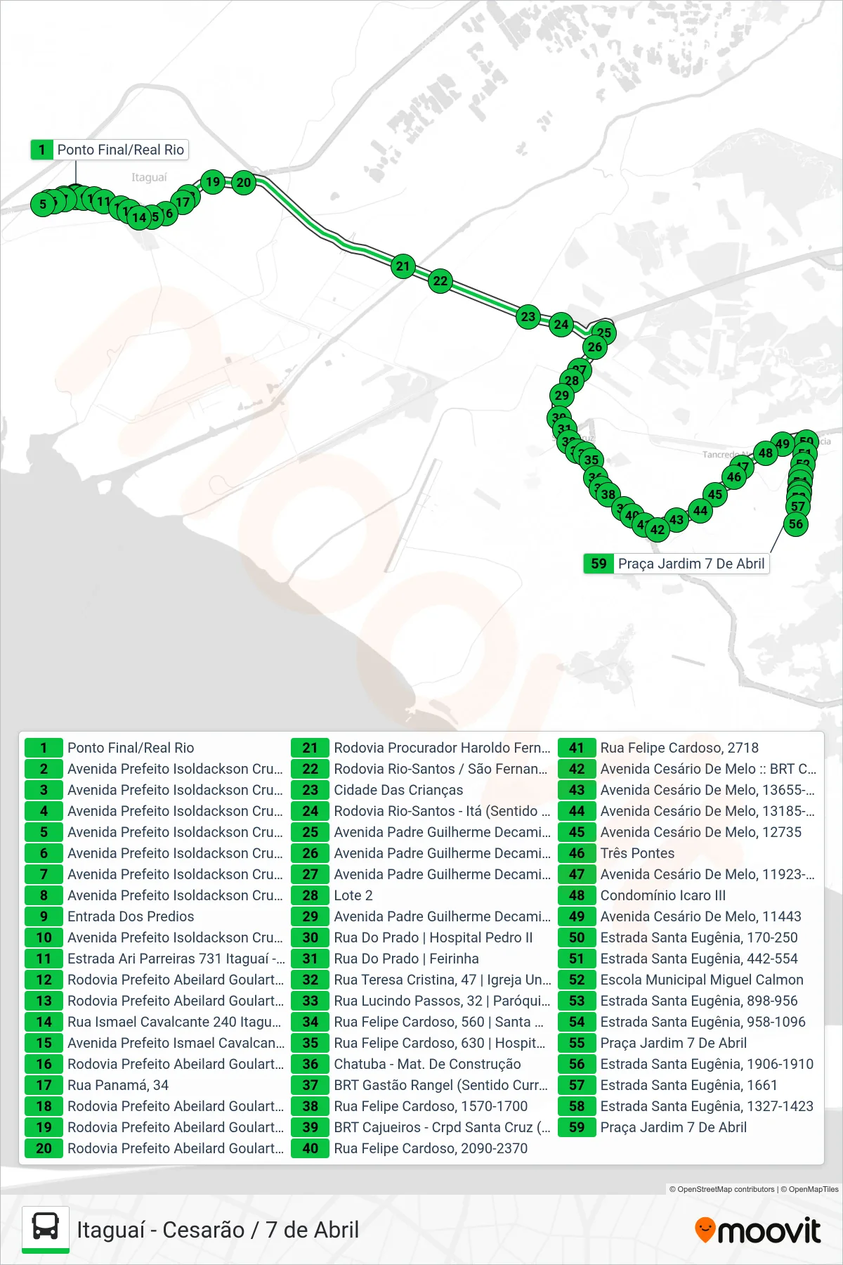 426P bus Line (Cesarão / 7 De Abril (Via Rio-Santos)) route and stops on a map