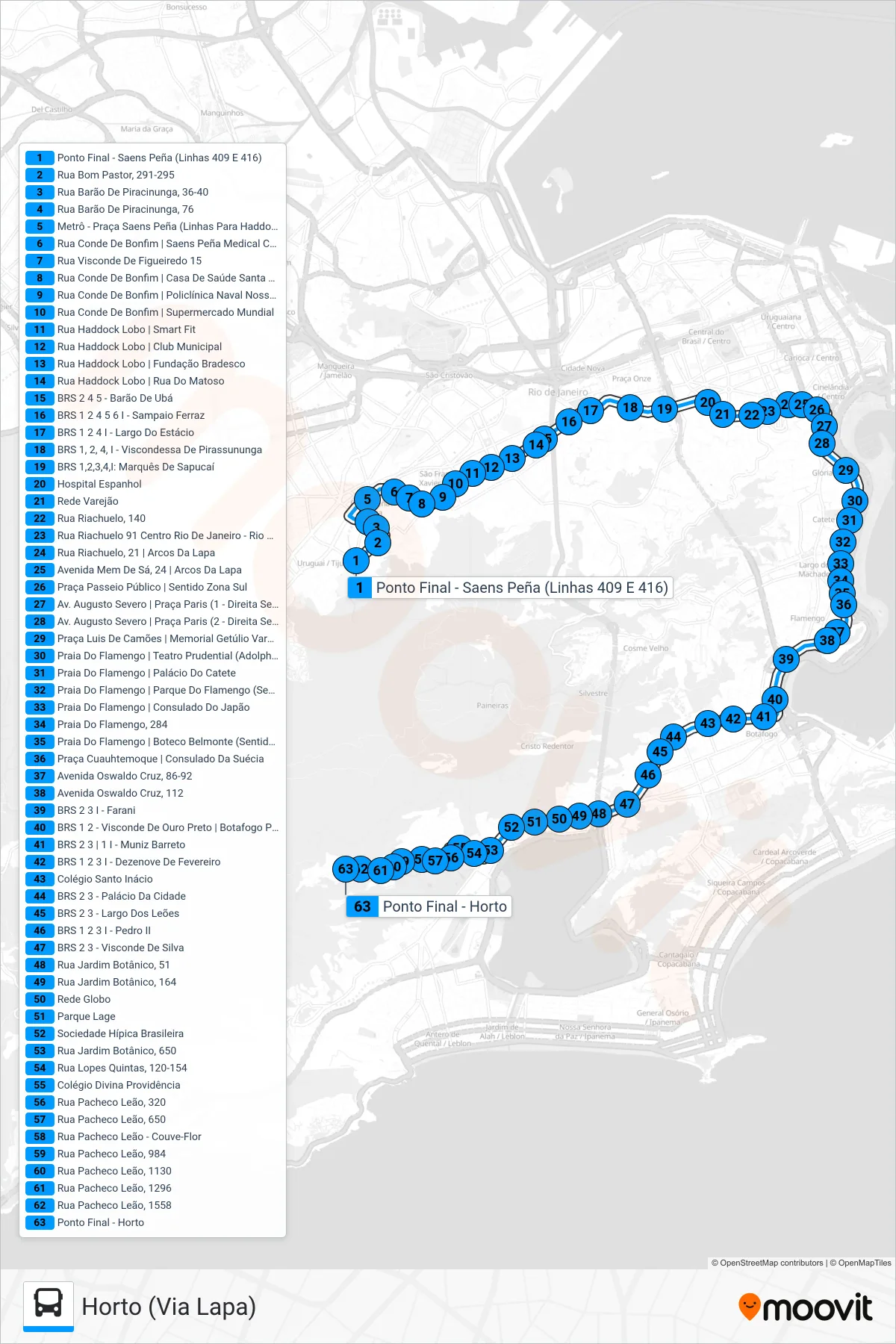 409 bus Line (Horto (Via Lapa)) route and stops on a map