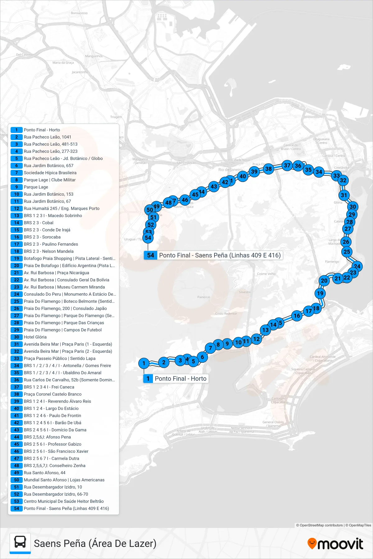 Rota e paradas da linha de ônibus 409 (Saens Peña (Área De Lazer)) no mapa