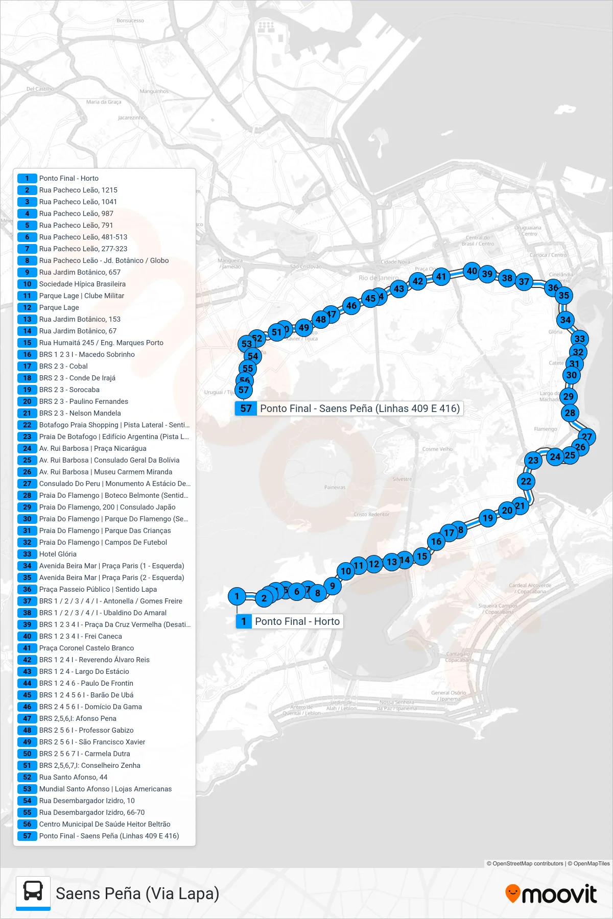 409 bus Line (Saens Peña (Via Lapa)) route and stops on a map