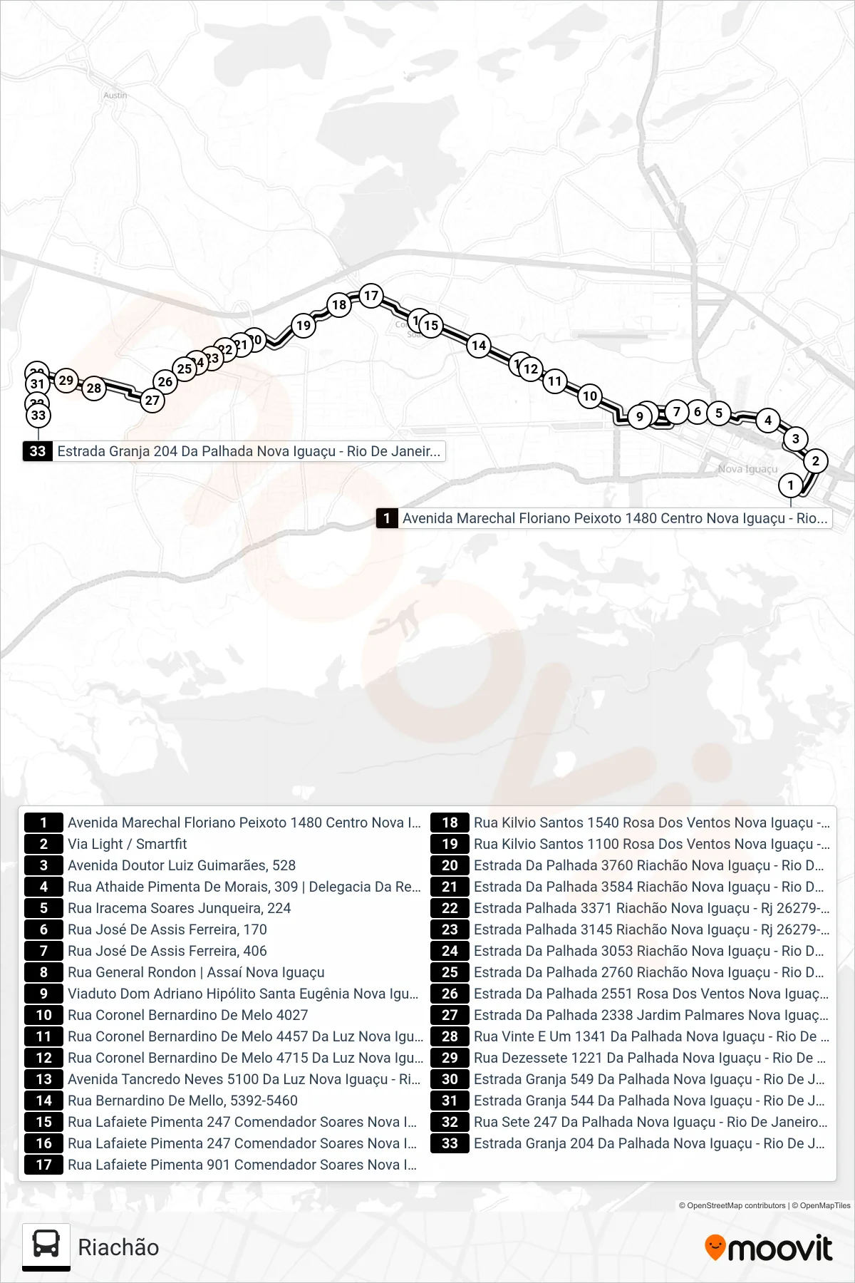 Rota e paradas da linha de ônibus  2005  (Riachão) no mapa