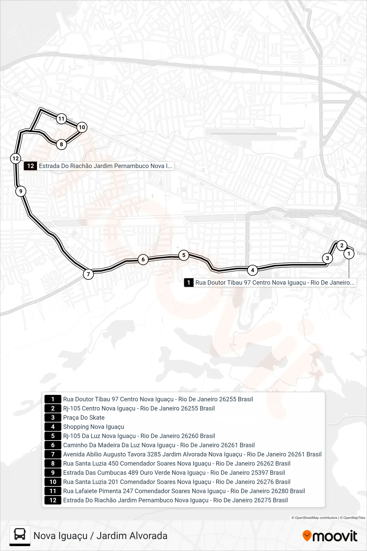 2007 bus Line (Jardim Alvorada) route and stops on a map