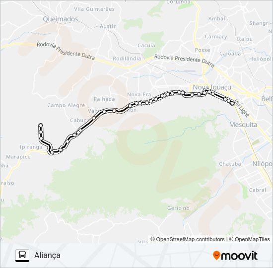 Mapa da linha 2008 de ônibus