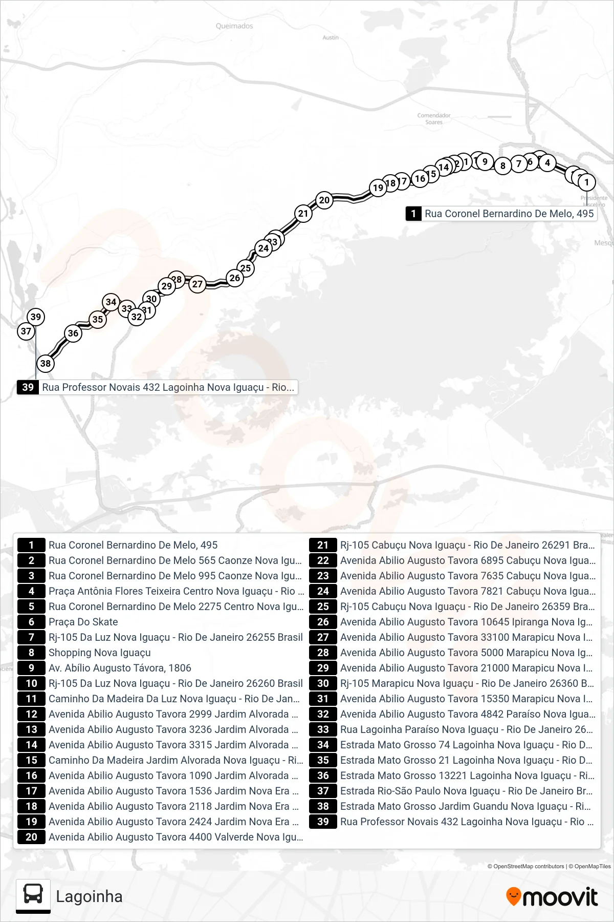 2009 bus Line (Lagoinha) route and stops on a map