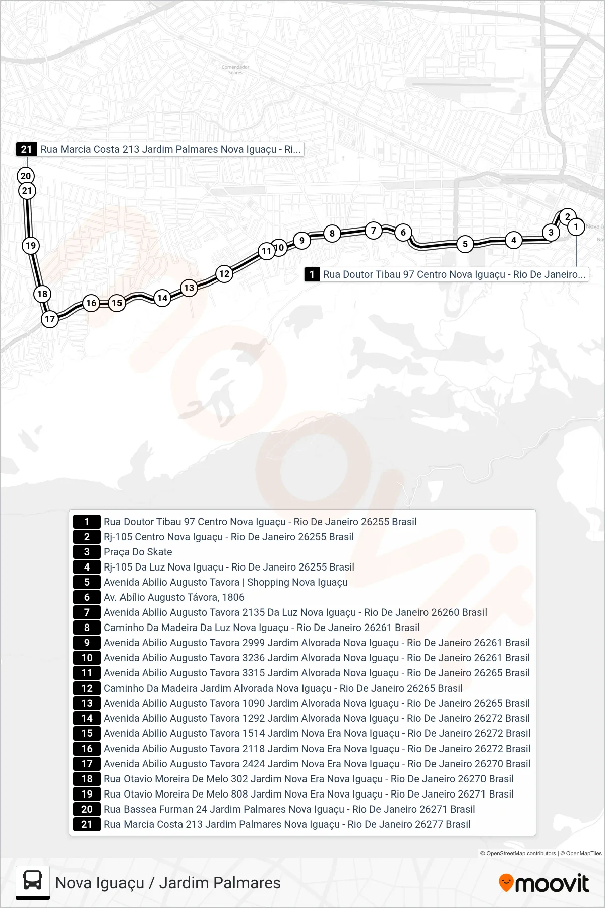 2010 bus Line (Jardim Palmares) route and stops on a map