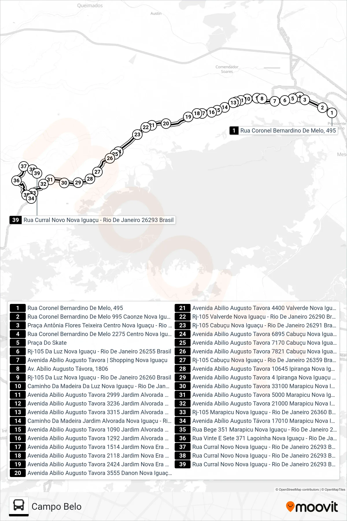 Rota e paradas da linha de ônibus  2016  (Campo Belo) no mapa