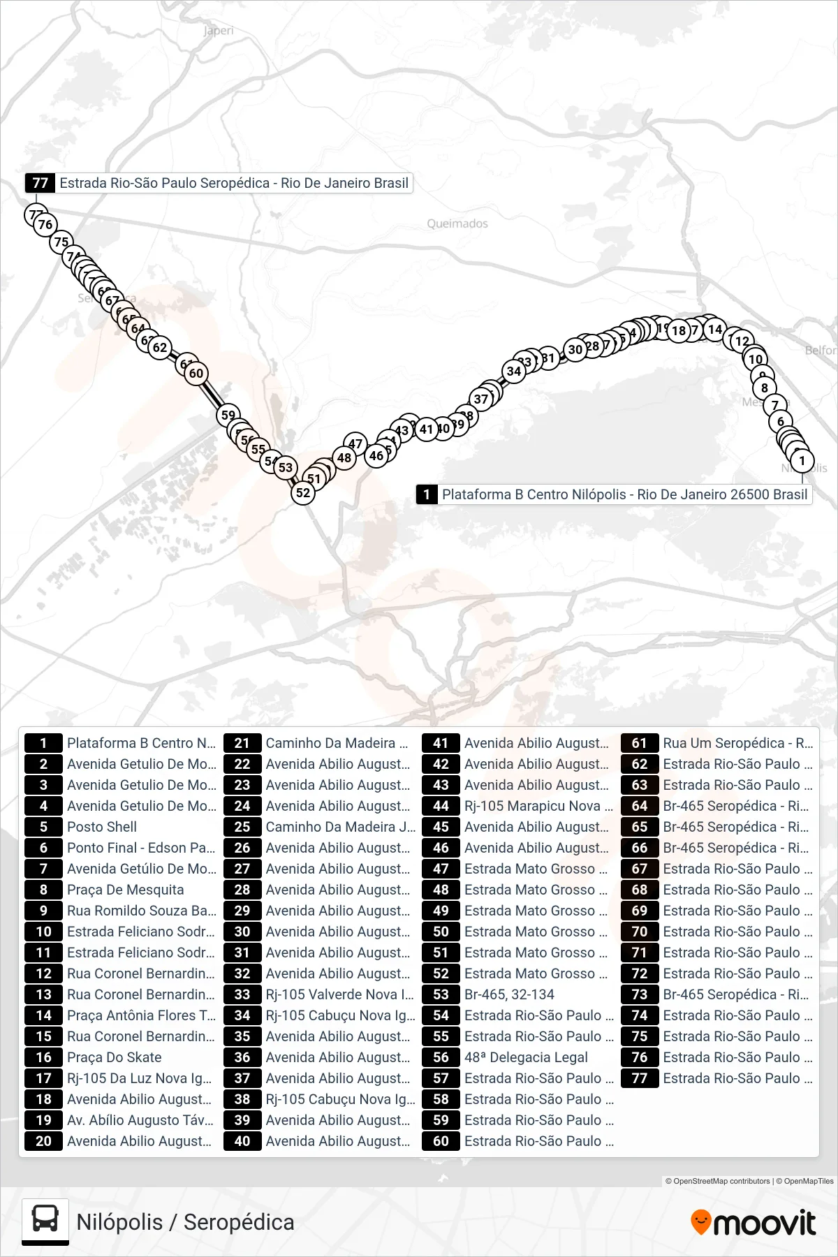 544P bus Line (Seropédica) route and stops on a map