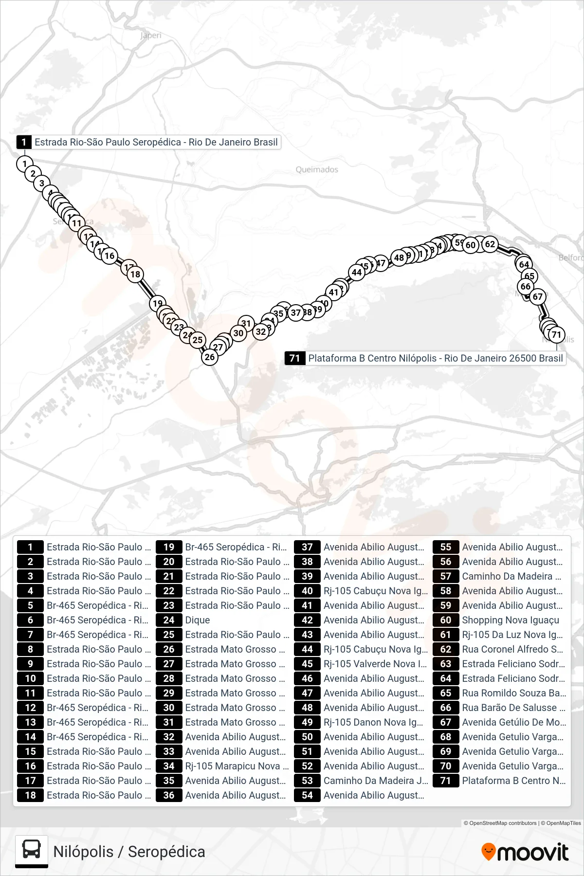 544P bus Line (Nilópolis) route and stops on a map