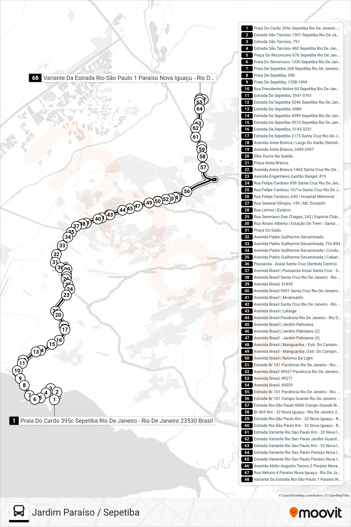 Rota e paradas da linha de ônibus 547P (Jardim Paraíso) no mapa