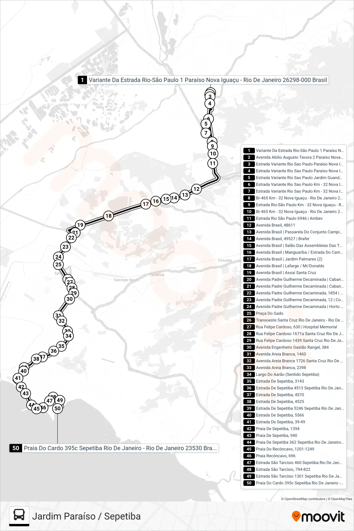 547P bus Line (Sepetiba) route and stops on a map