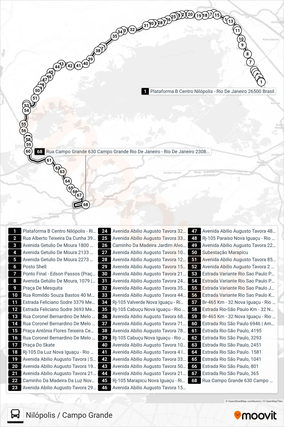 548P bus Line (Campo Grande) route and stops on a map