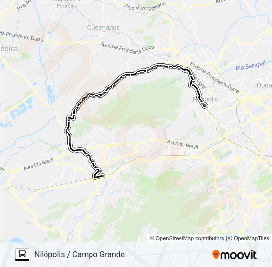 Mapa da linha 548P de ônibus