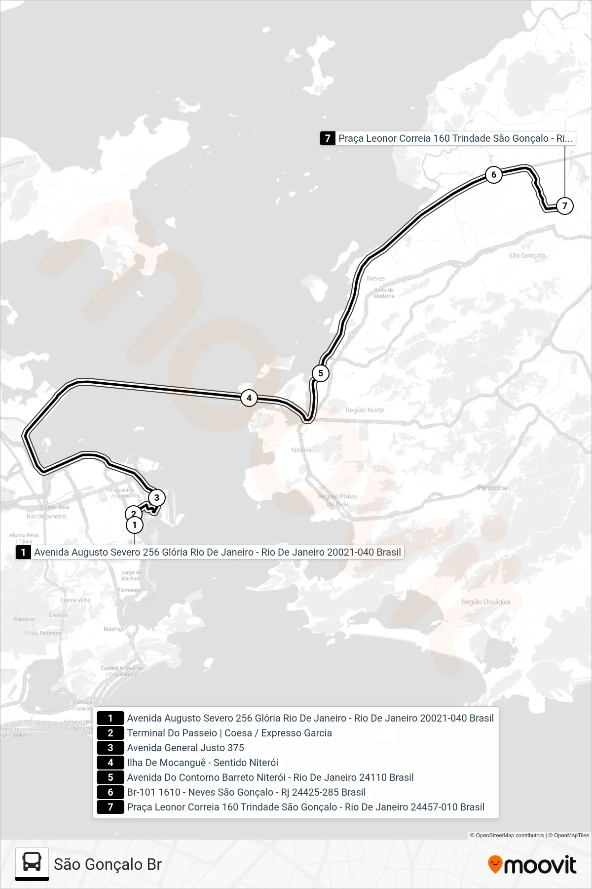 Rota e paradas da linha de ônibus  110  (São Gonçalo Br) no mapa