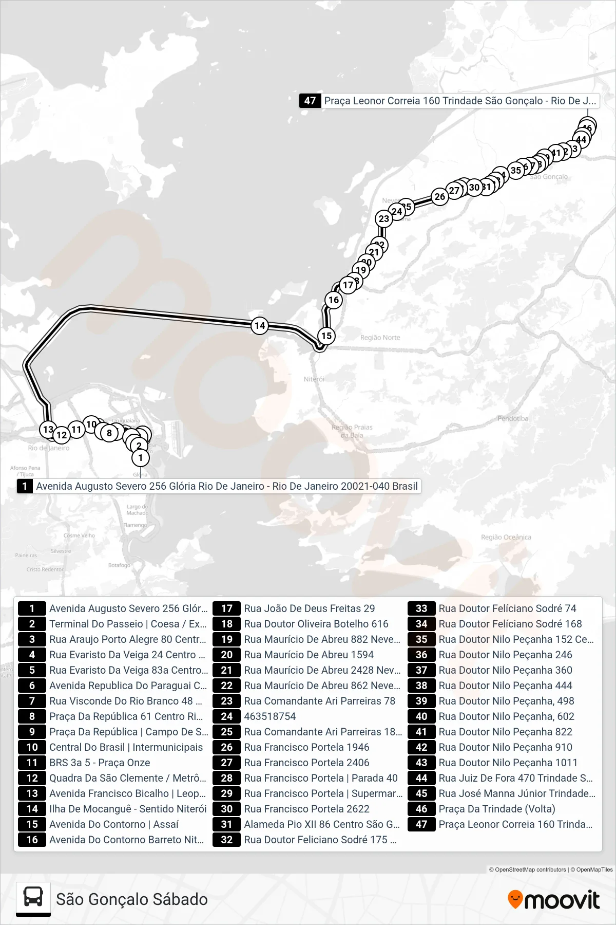 110 bus Line (São Gonçalo Sábado) route and stops on a map