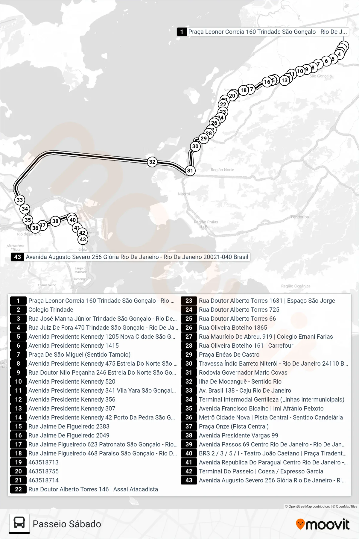 110 bus Line (Passeio Sábado) route and stops on a map