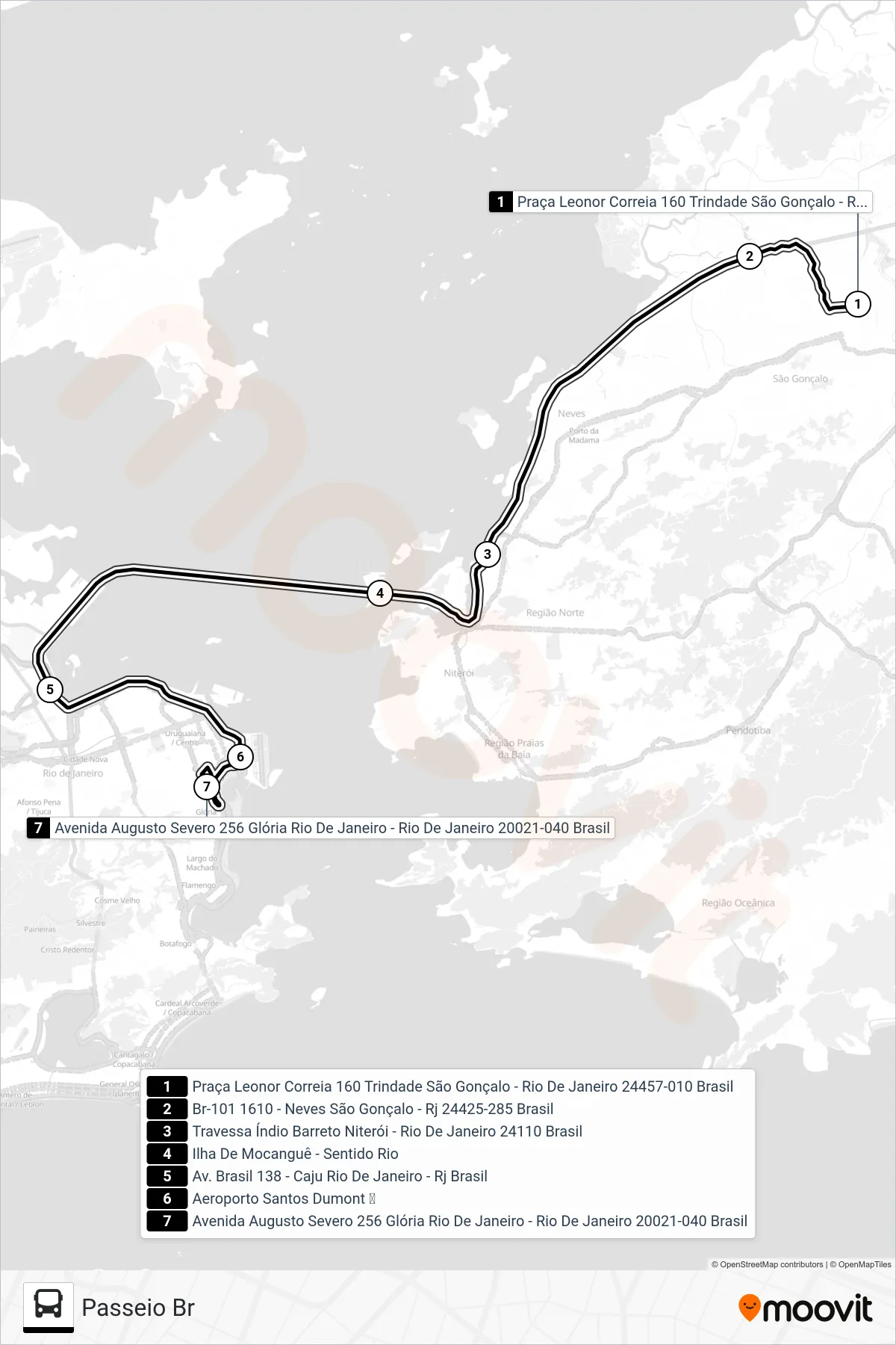 110 bus Line (Passeio Br) route and stops on a map