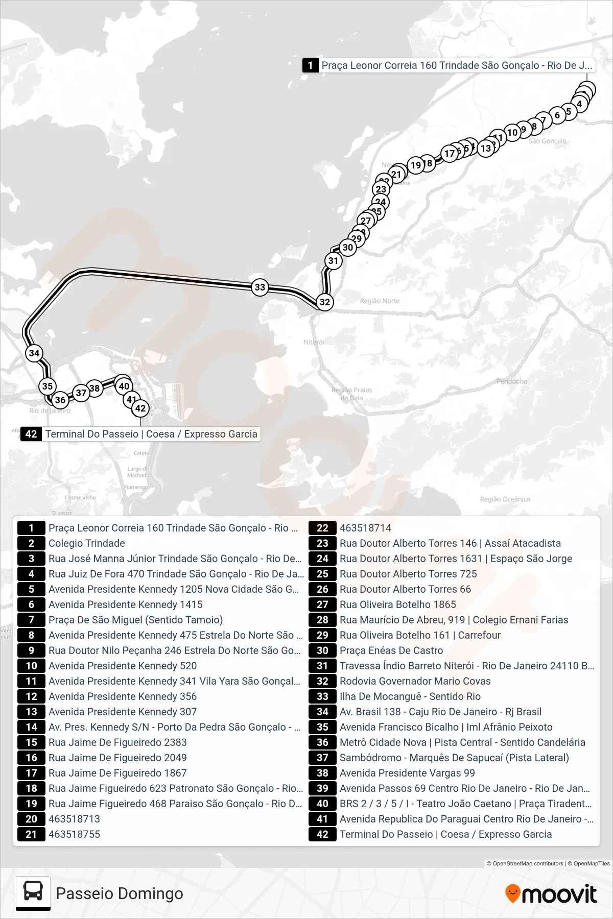 Rota e paradas da linha de ônibus  110  (Passeio Domingo) no mapa