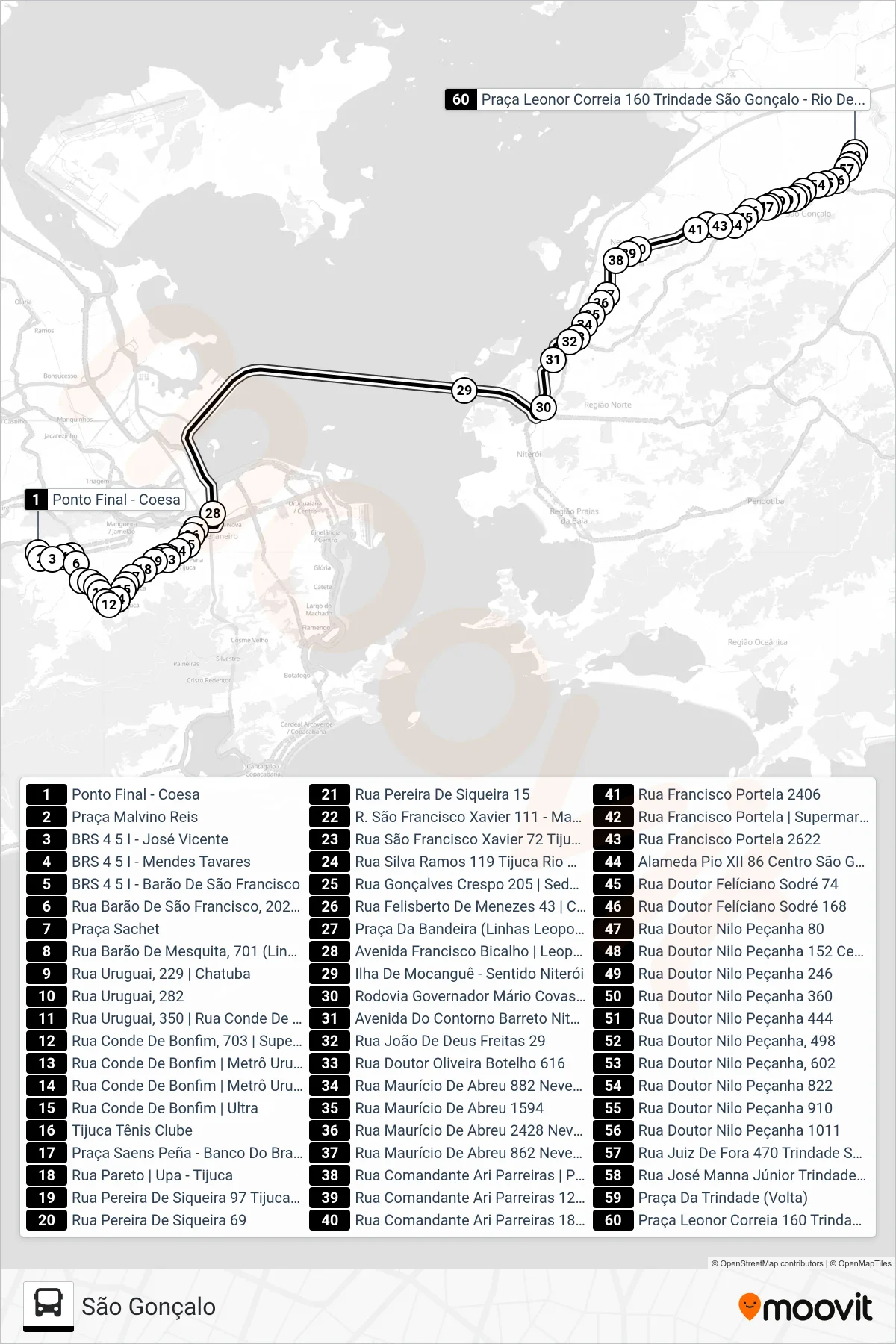 423 bus Line (São Gonçalo) route and stops on a map