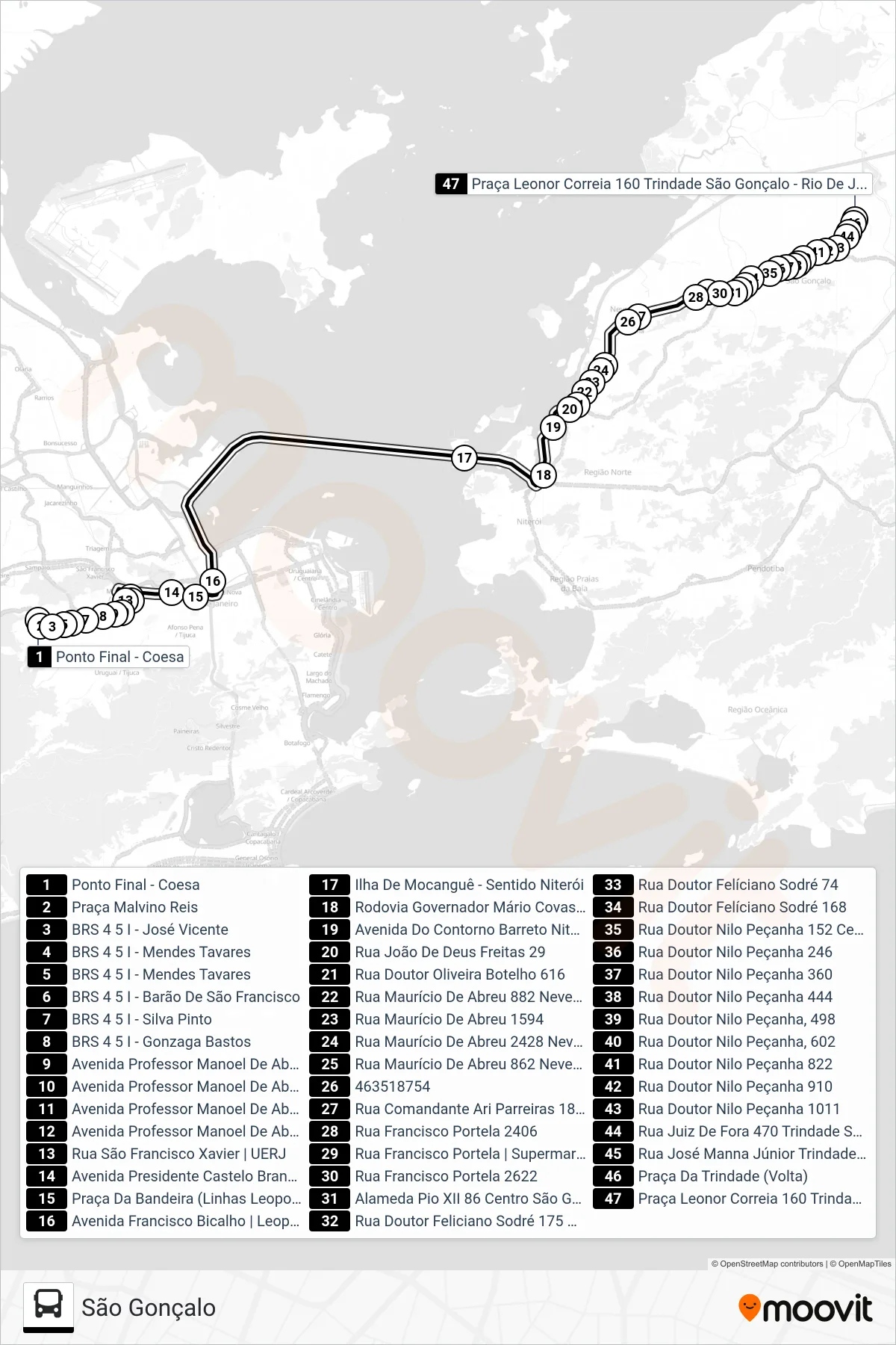 Rota e paradas da linha de ônibus 428 (São Gonçalo) no mapa