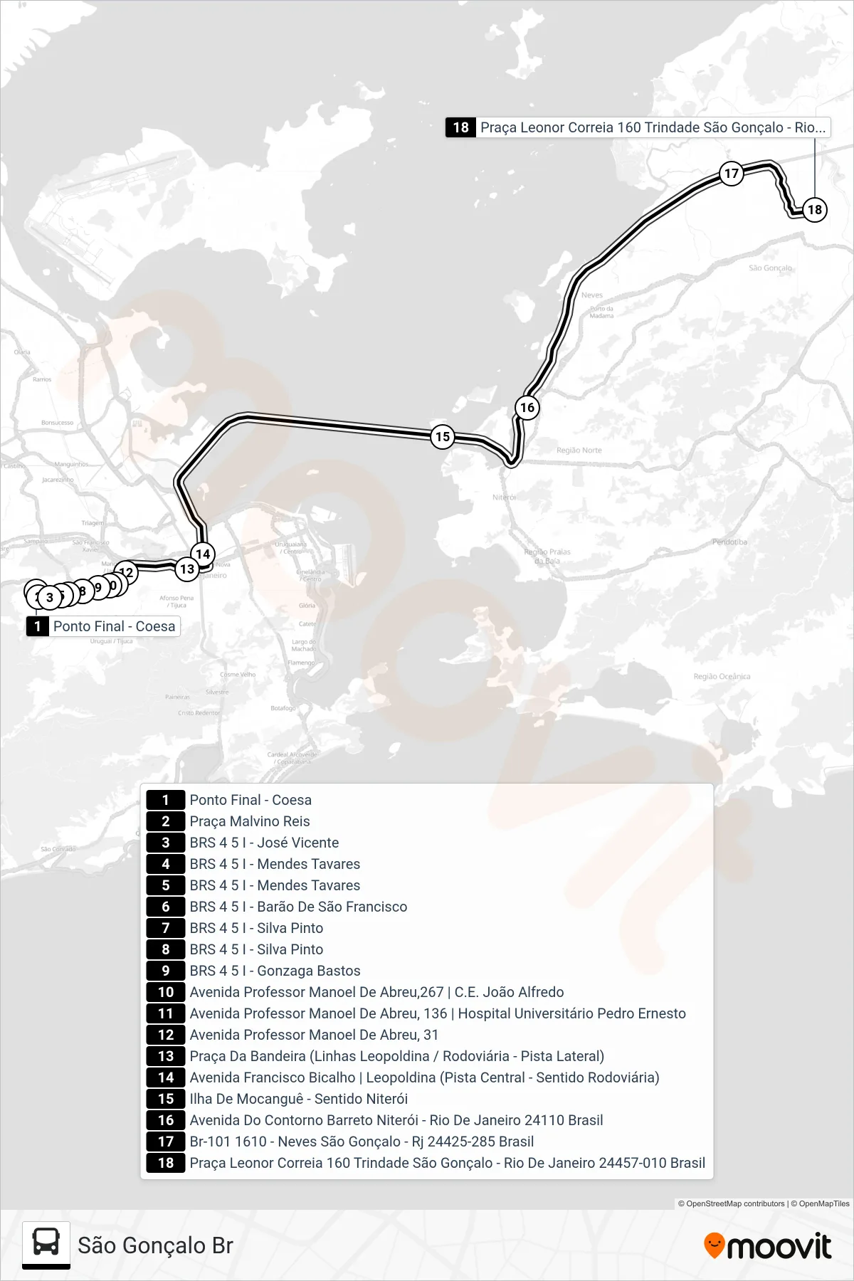 Rota e paradas da linha de ônibus 428 (São Gonçalo Br) no mapa